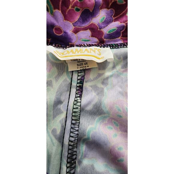 Roamans Shirt Woman 4X Purple Floral Button Pullover Gather Sleeve Tunic Casual - Picture 3 of 7